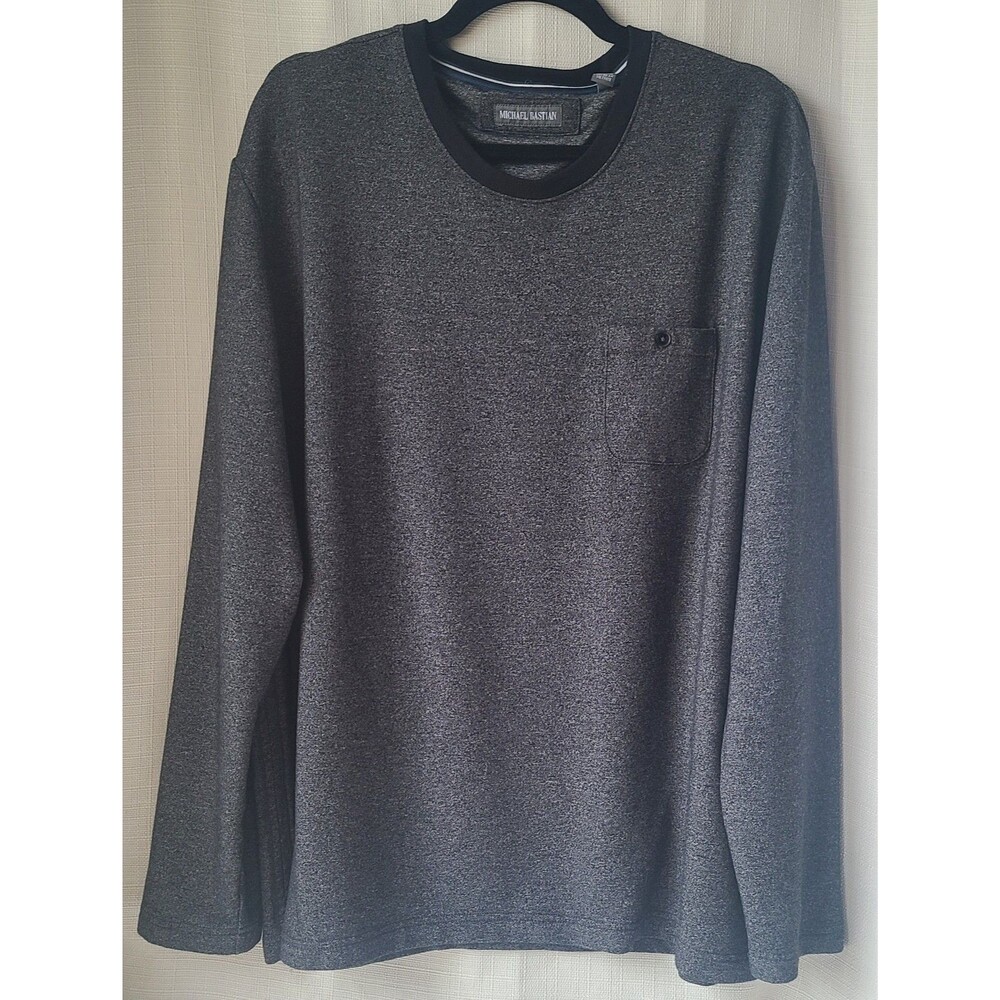 Michael Bastian Mens XXL Long Sleeve Shirt Gray Stretch Pocket Crew Neck